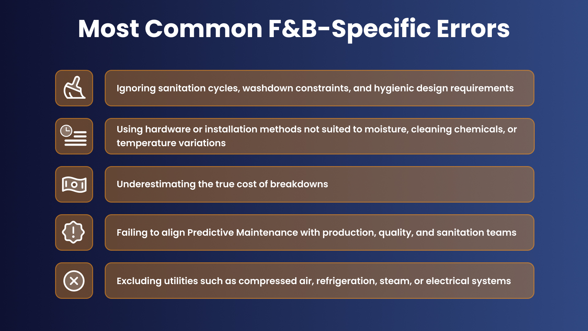 Food and Beverage industry-specific most common errors in Predictive Maintenance